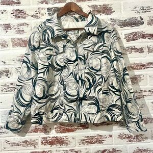 VTG Cambridge Dry Goods Linen Jacket Shacket Geo Abstract Swirls Retro Resort 1X